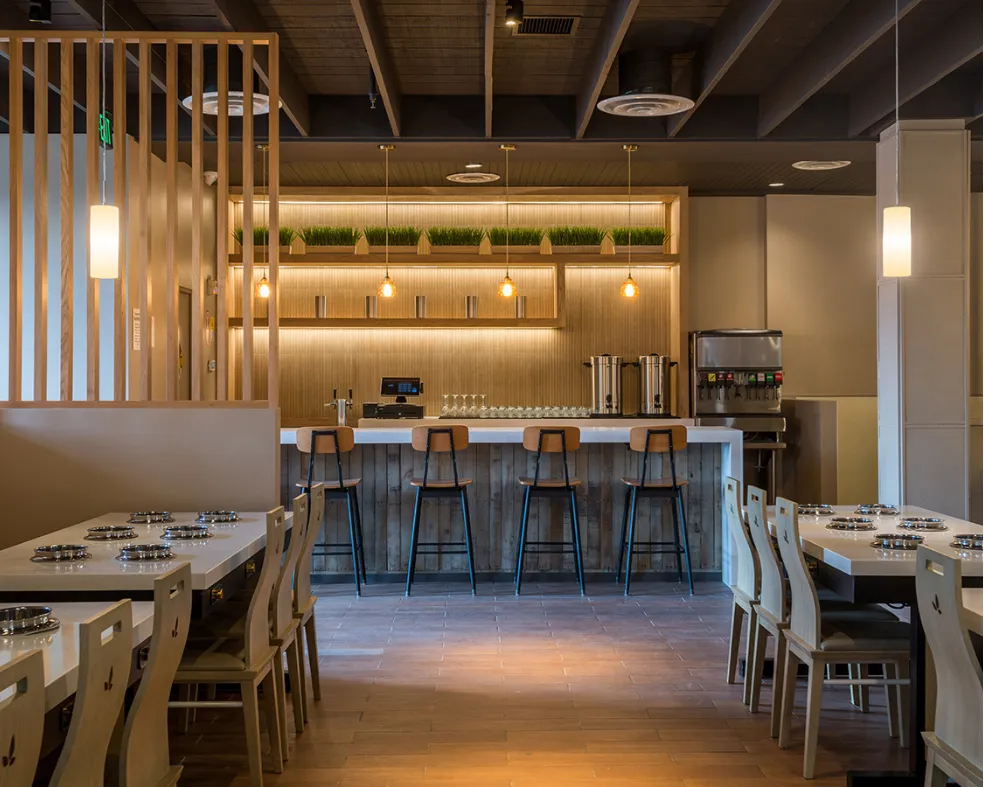 Restaurant interior with custom millwork.